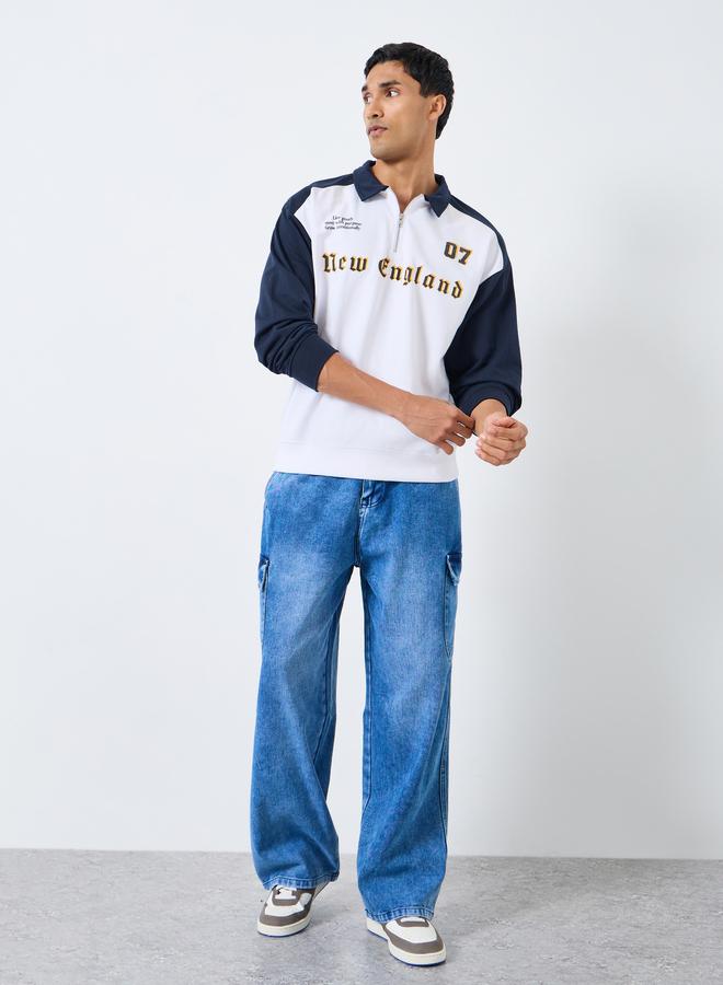 Styli Men New England Graphic Zip Collar Sweatshirt - Image 2